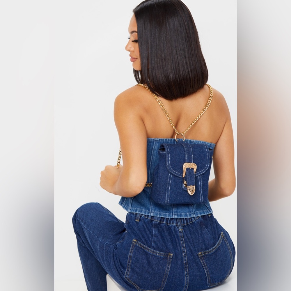 Denim Western Buckle Mini Backpack